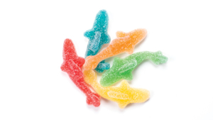 ASSORTED GUMMY SHARKS, LIGHT SOUR